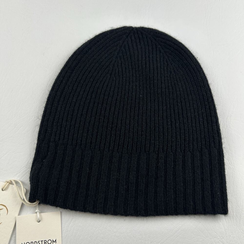 Nordstrom 100% Cashmere Rib Knit Beanie Hat Black One Size Soft Luxury NWT - Picture 3 of 10